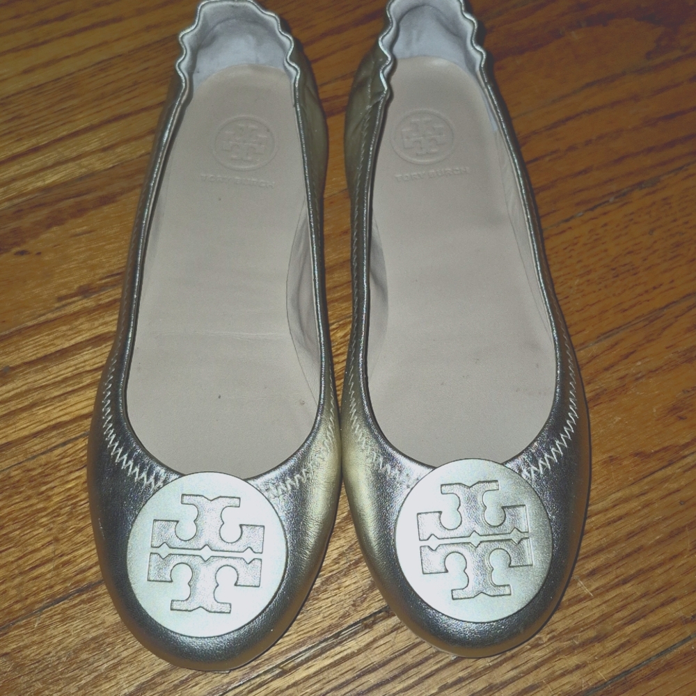 Tory Burch Gold Metallic Leather Flats
